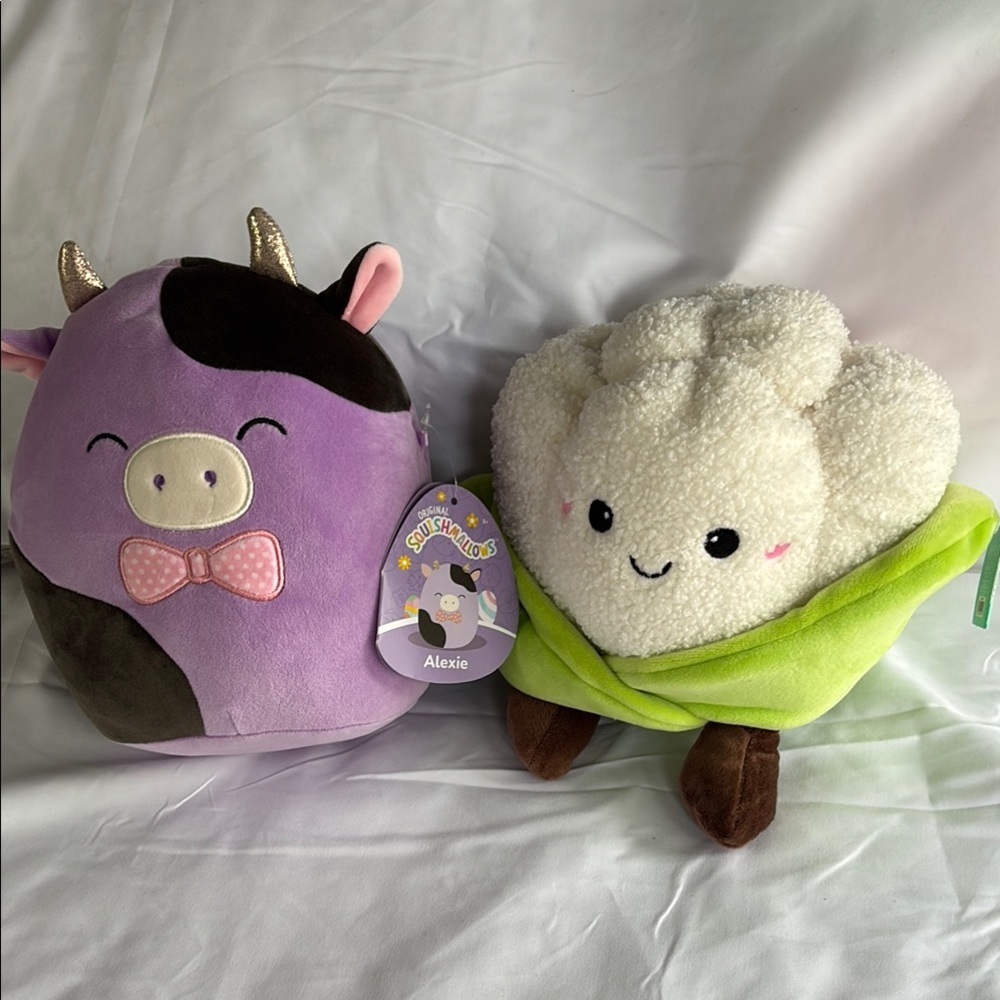 Squishmallows Plush Pair‎ - Purple Cow and White Cauliflower
